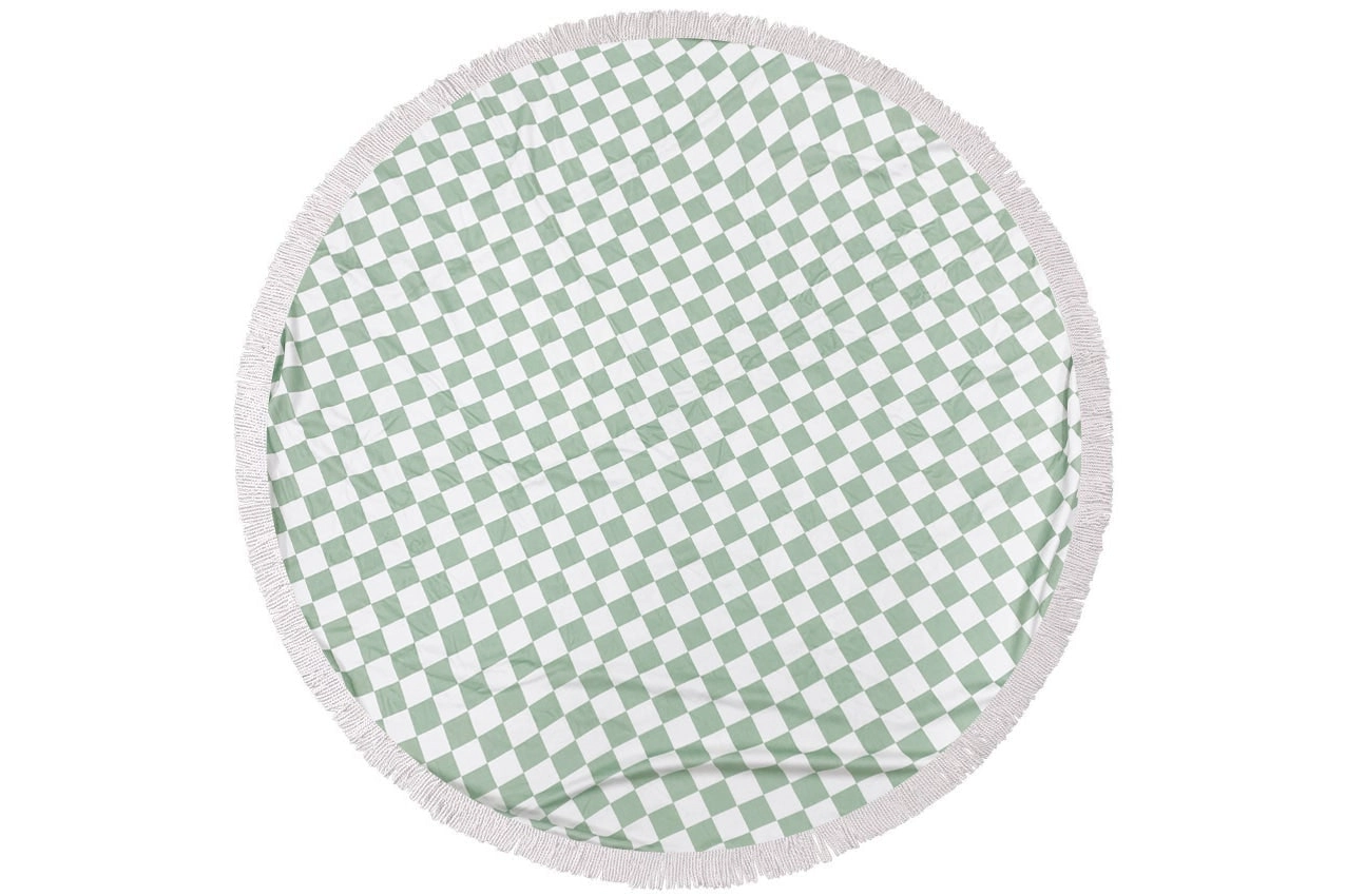 Round Beach Towel - Sage Check