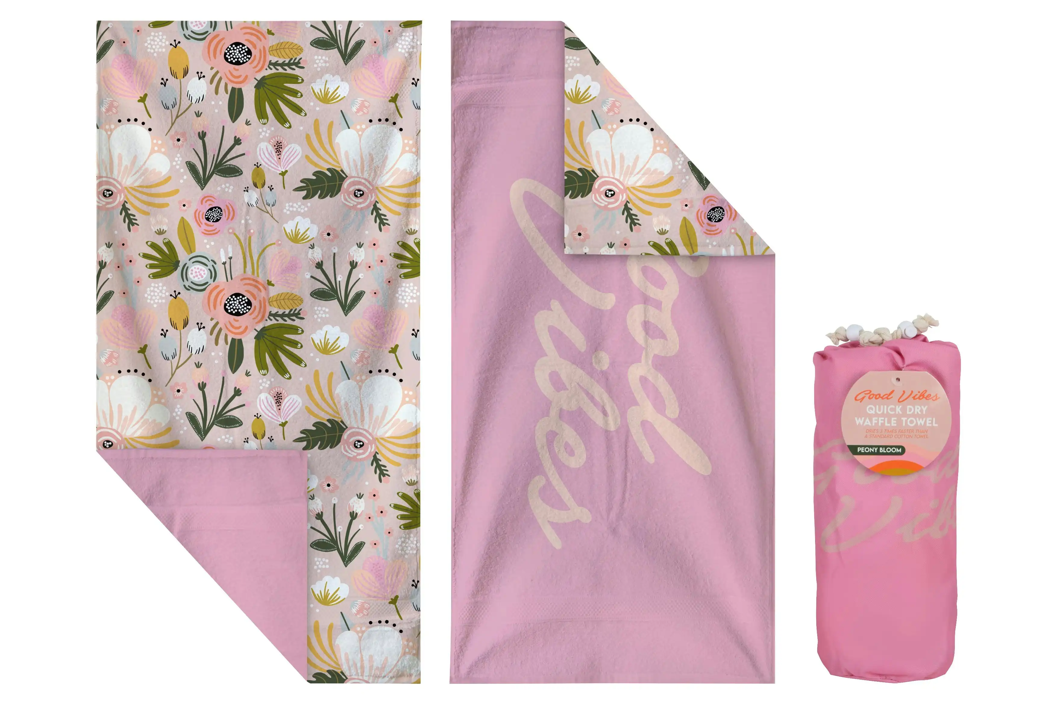 Peony Bloom Quick Dry Waffle Beach Towel 160 x 80cm