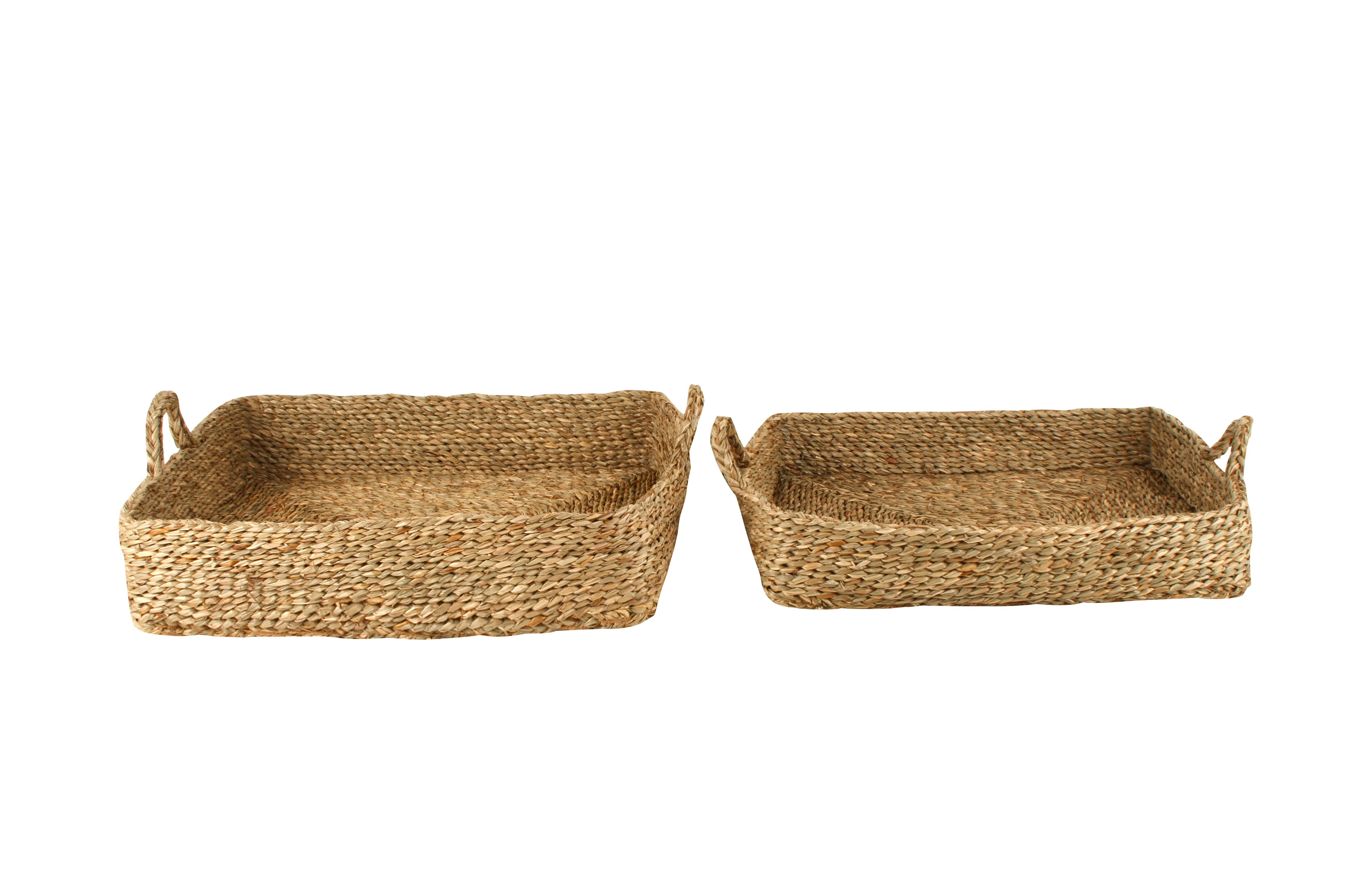 Issli Set Of 2 Woven Seagrass  Serving Storage Display Trays with carry handles