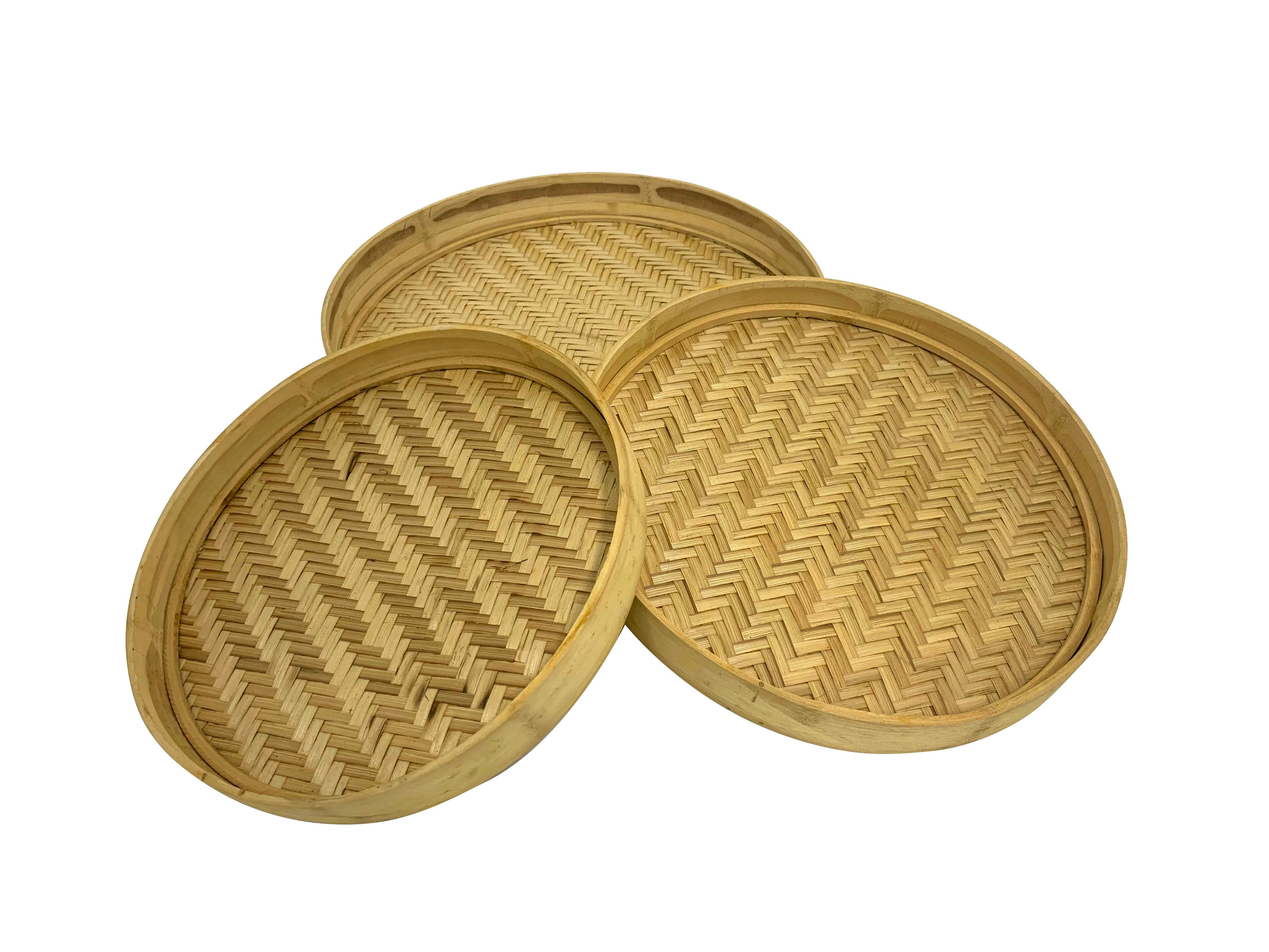 Kalib Set Of 3 Rattan And Bamboo Trays