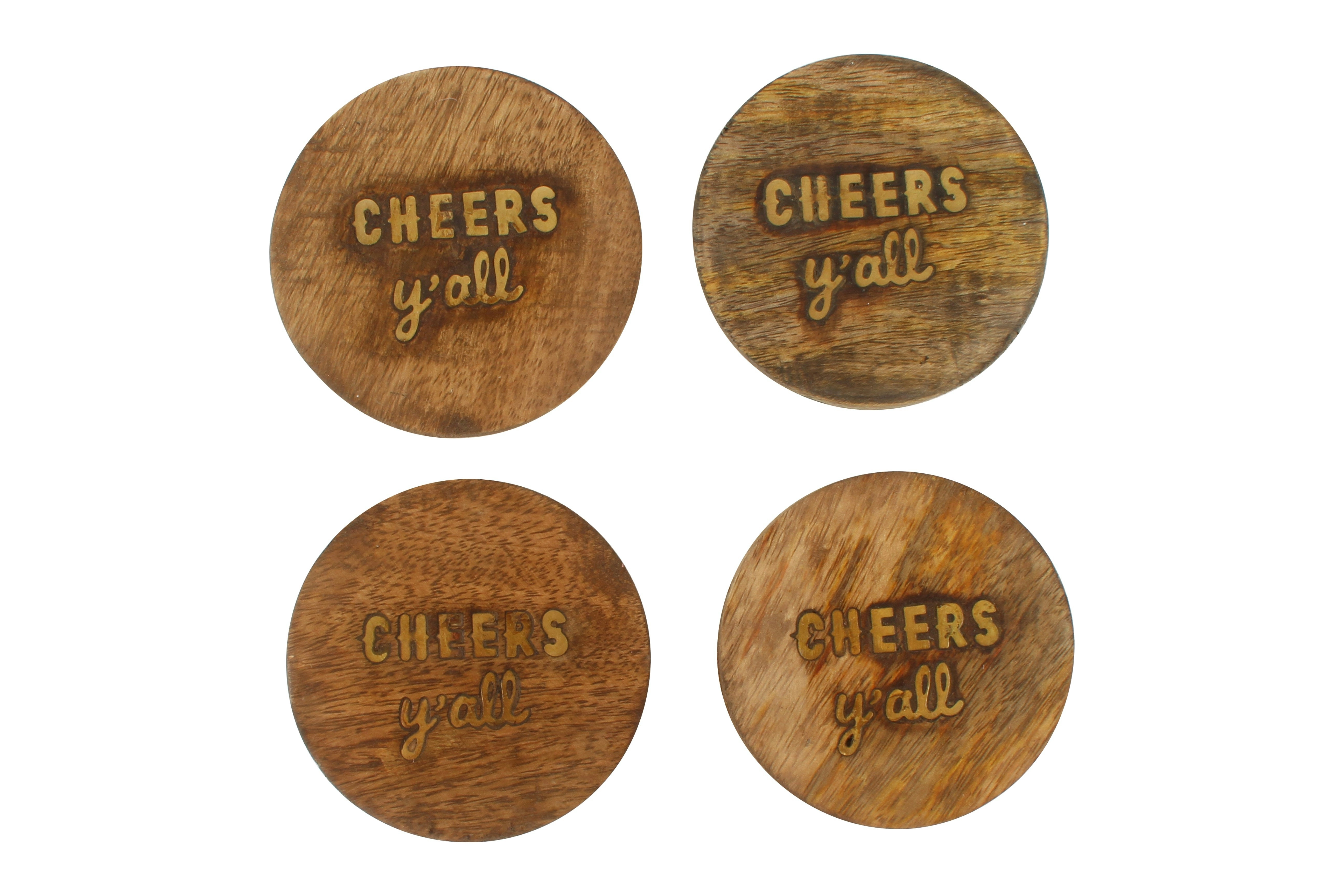 Harmony Mango Wood Cheers Set Of 4 Coasters