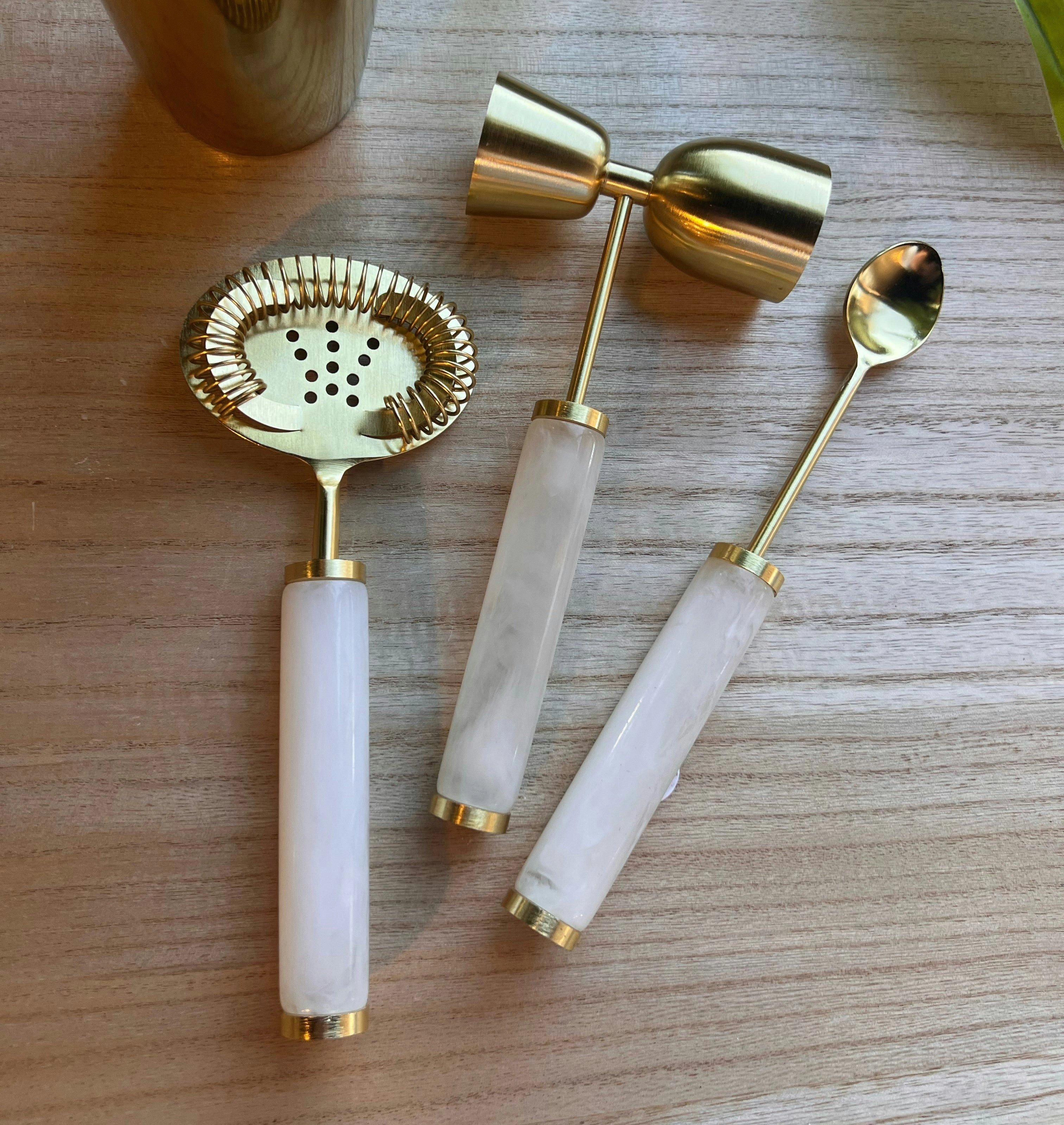 Ophelia Set of 3 Cocktail Tools - Pearl with Gold Accent