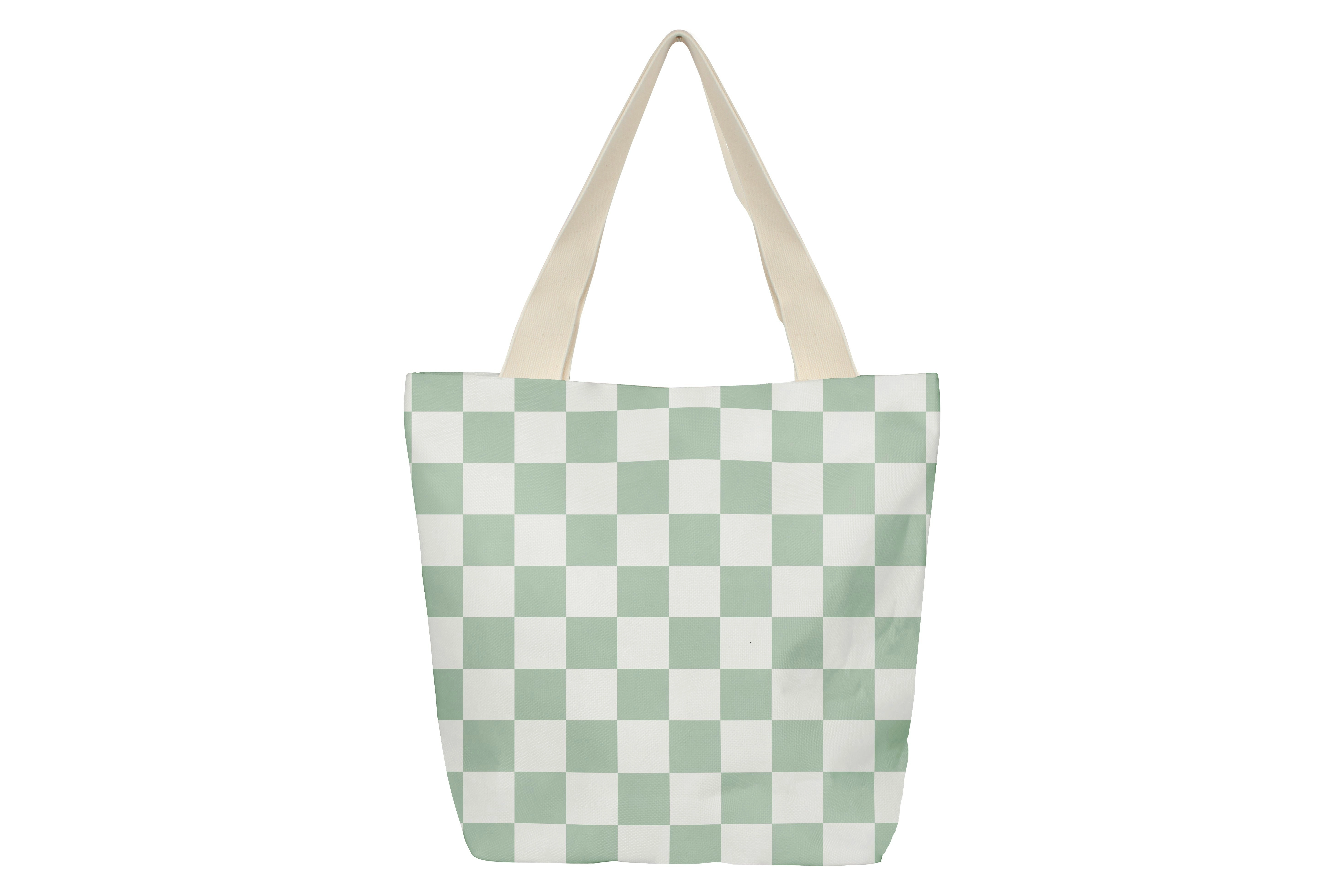 Beach Bag With Inner Pocket 50 x 42 x 15cm- Sage Check