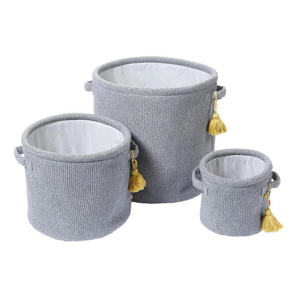 3pc Kikadu Panda 22/34/41cm Storage Basket Set Home Container Organiser Grey