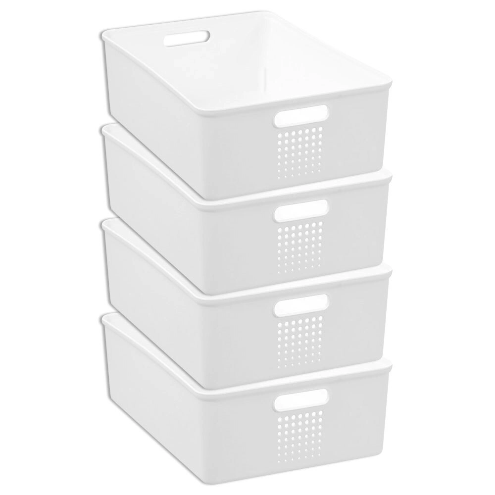 4x Boxsweden Levi 36x26cm/10L Storage Basket Home/Room Organiser w/ Handles WHT