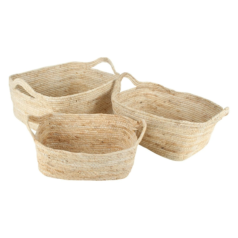 3pc Maine & Crawford Eve 30/35/40cm Storage Basket Organiser w/ Handle Natural