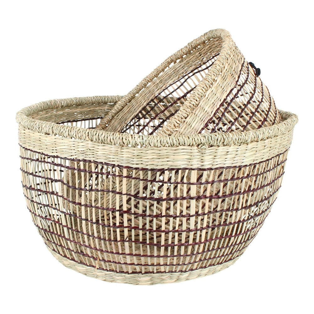 2pc Maine & Crawford Blake Round Storage Basket Organiser Set Decor BLK/Natural