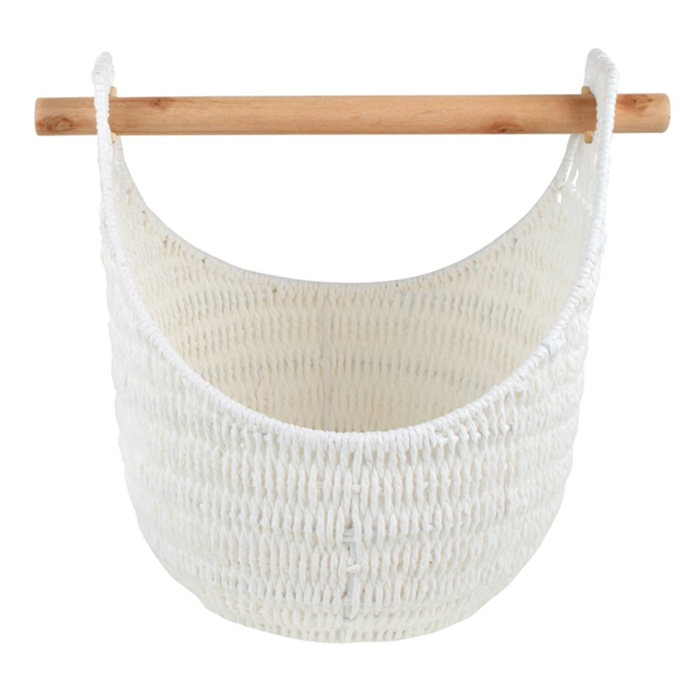 Maine & Crawford Hazel 43cm Storage Basket Organiser w/ Wood Handle Large White