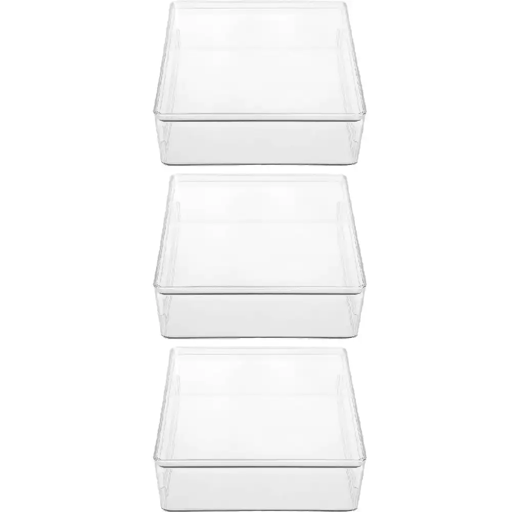 3x Boxsweden Tidy 7L 34cm Crystal Lidded Kitchen/Room Storage Organiser Box CLR