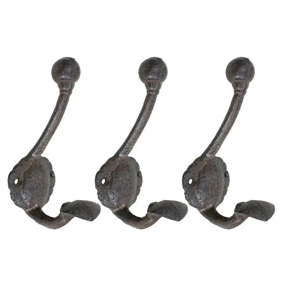 3x Hook Country Cast Iron 17cm Wall Hanging Coats Hanger/Holder Organiser LRG