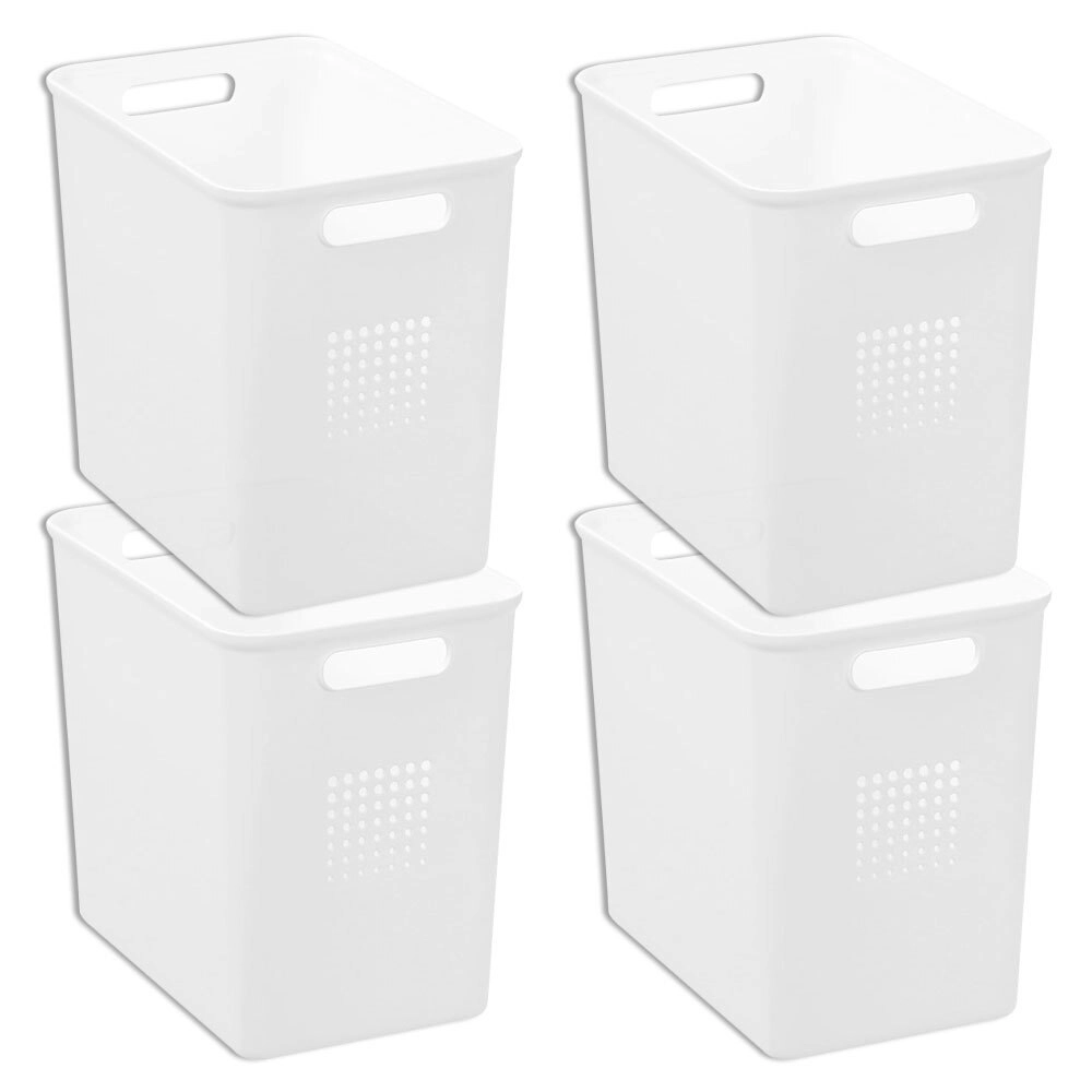 4x Boxsweden Levi 26x23.5cm/8.5L Tall Storage Basket Organiser w/Handles WHT