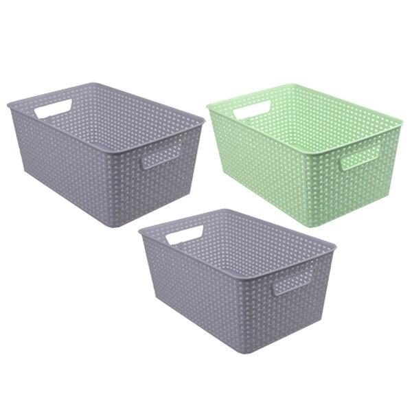 3x Boxsweden Basket Woven Pattern 26cm w/ Handles Storage Holder Organiser Asst