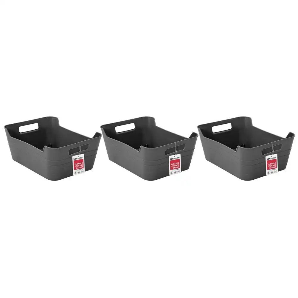 3x Boxsweden 28cm Flexi Storage Basket Container Organiser w/Handles Small Asst