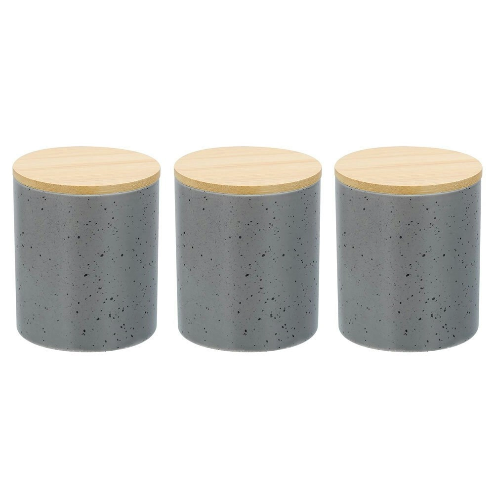 3x Boxsweden Bano 8x10cm Ceramic Bathroom Cup Holder w/ Bamboo Lid Grey Speckle