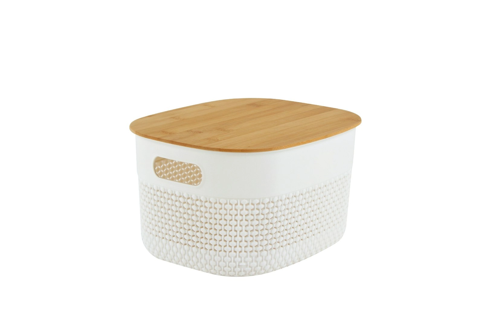 Home Expression 27x22cm Oval Plastic Basket w/ Bamboo Lid Home Organiser White