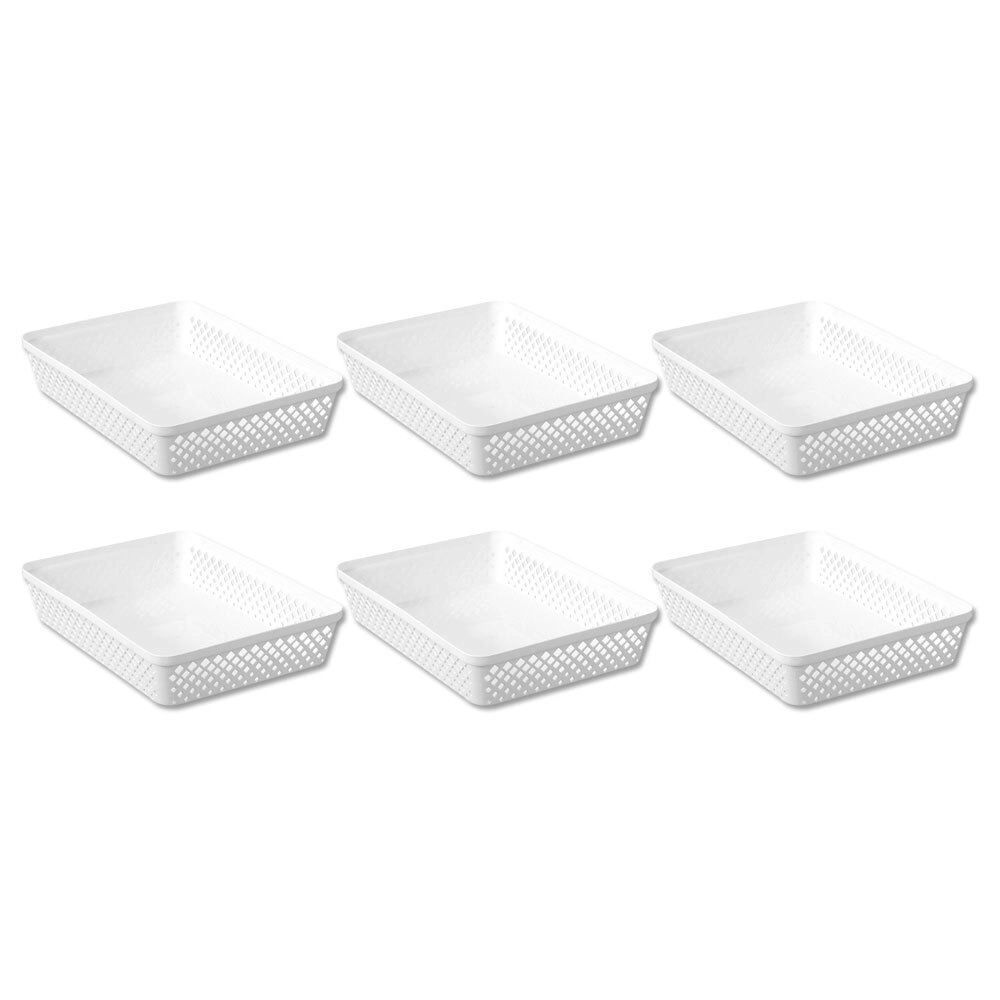 6x Boxsweden Kept Diamond 33x24cm Organiser Tray Household Storage Basket White