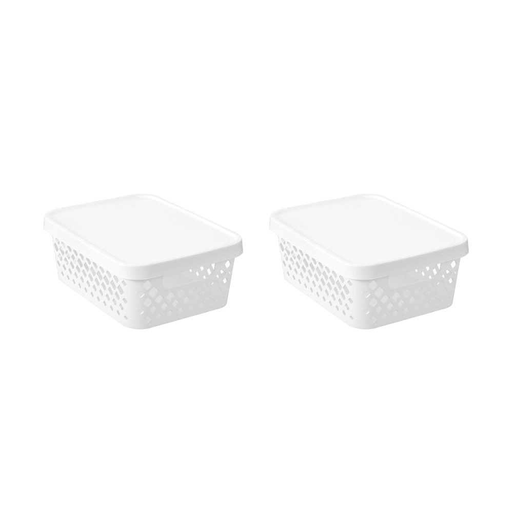 2x Boxsweden Kept Diamond 10L/36cm Storage Bin/Basket Home Organiser w/ Lid WHT