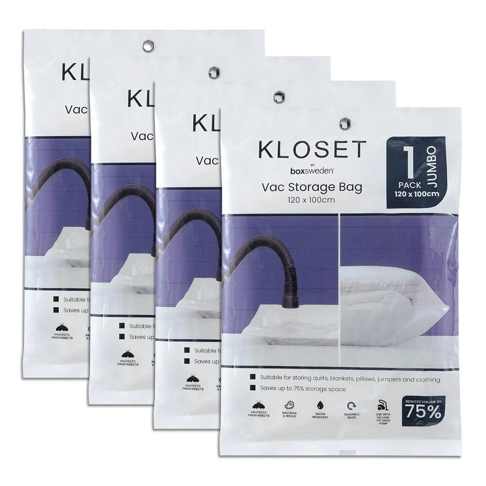 4x Boxsweden Kloset 120x100cm Vac Storage Bag Sealed Clothes/Bed Linen Organiser