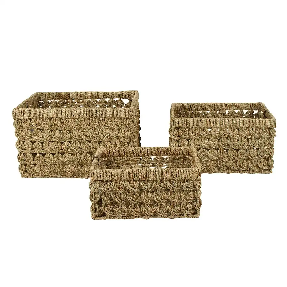 3pc Maine & Crawford Billi 30/35/40cm Rectangle Seagrass Basket Storage Natural