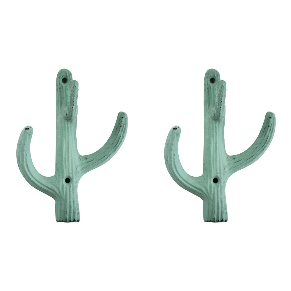 2x Metal 14cm Double Hook Home/Bedroom Decorative Wall Hanging Hanger Soft Green