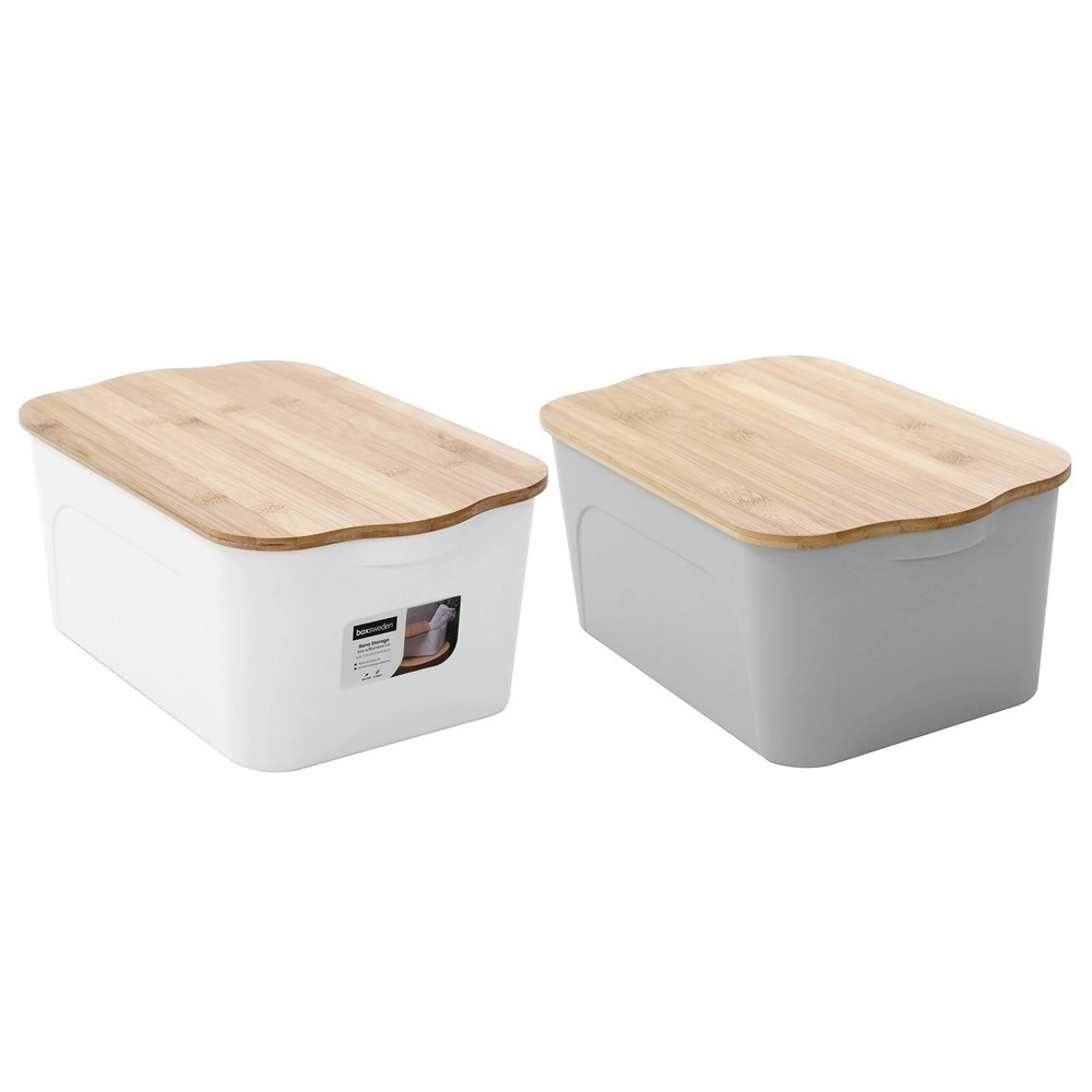 2x Boxsweden 32.5cm/6.8L Reno Storage Container Box Organiser w/Bamboo Lid Asst