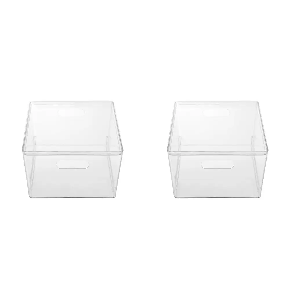 2x Boxsweden Tidy 34x26cm 11.3L Crystal Lidded Kitchen Storage Organiser Box CLR