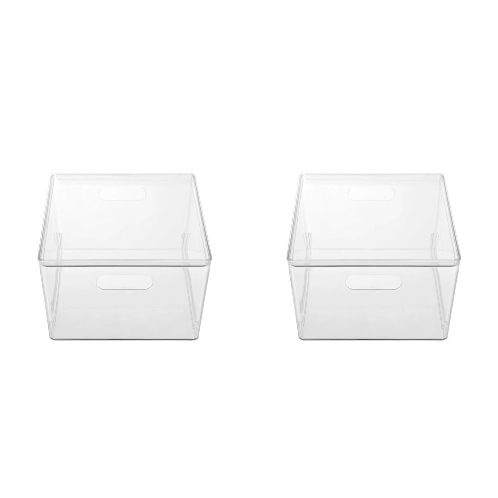 2x Boxsweden Tidy 34x26cm 11.3L Crystal Lidded Kitchen Storage Organiser Box CLR