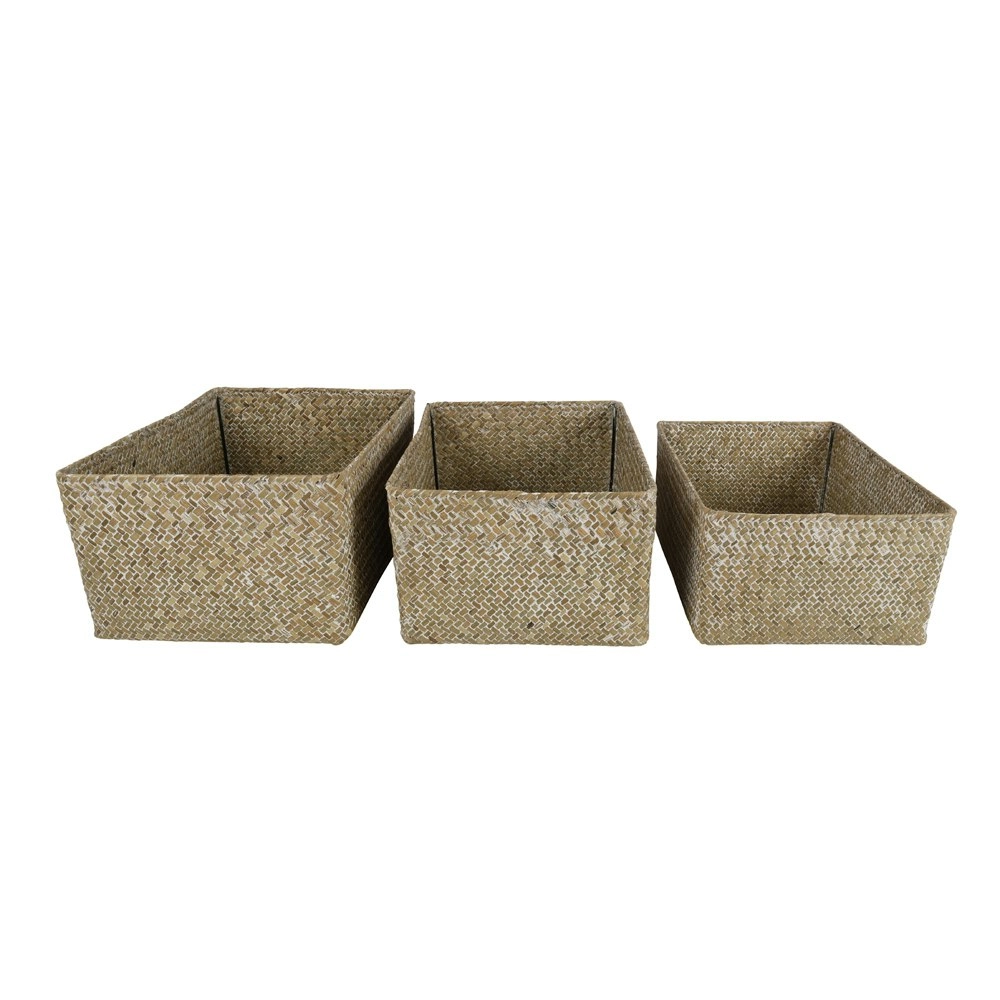 3pc Maine & Crawford Leia Storage Basket Organiser Set Rectangle Large Whitewash