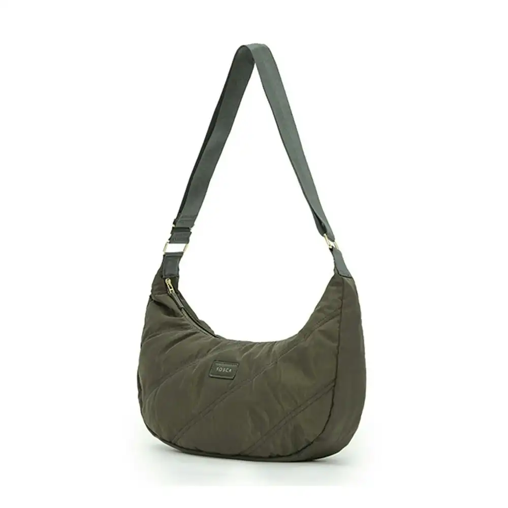 Tosca Everyday Hobo Shoulder Compact Crescent Purse Handbag Khaki Stitch