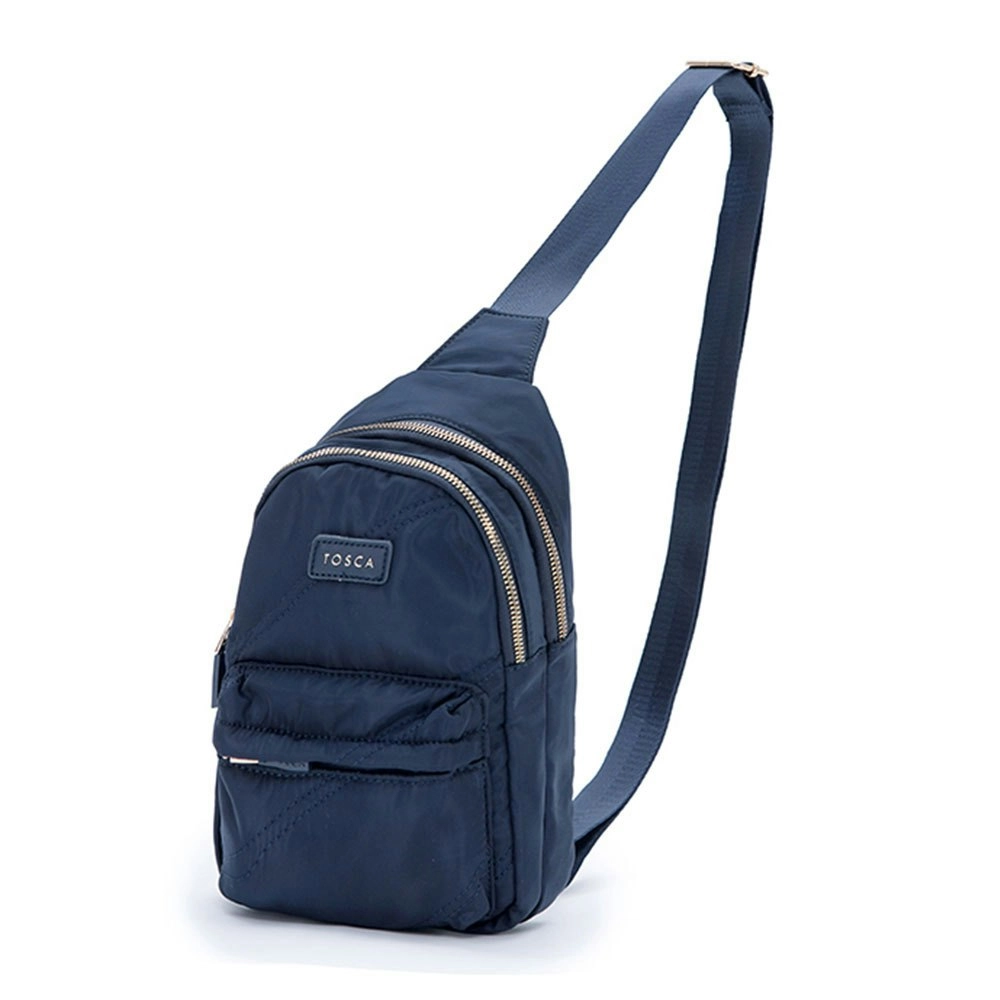 Tosca Casual Shoulder Nylon Slinger Crossbody Chest Utility Bag Navy Stitch