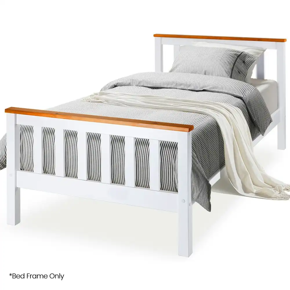 Kingston Slumber Single Wooden Bed Frame, Modern Design, For Kids or Adults, Bedroom Furniture, White