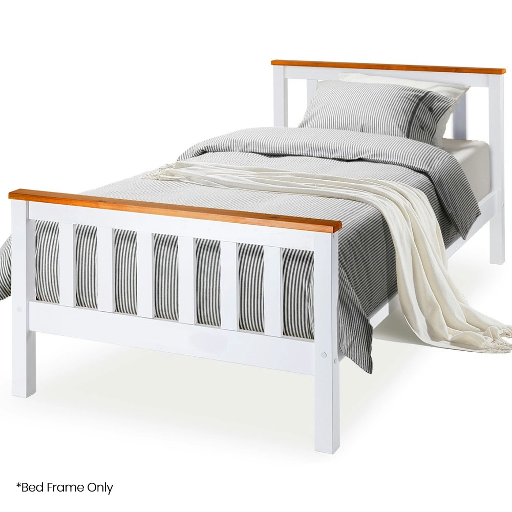 Kingston Slumber Single Wooden Bed Frame, Modern Design, For Kids or Adults, Bedroom Furniture, White