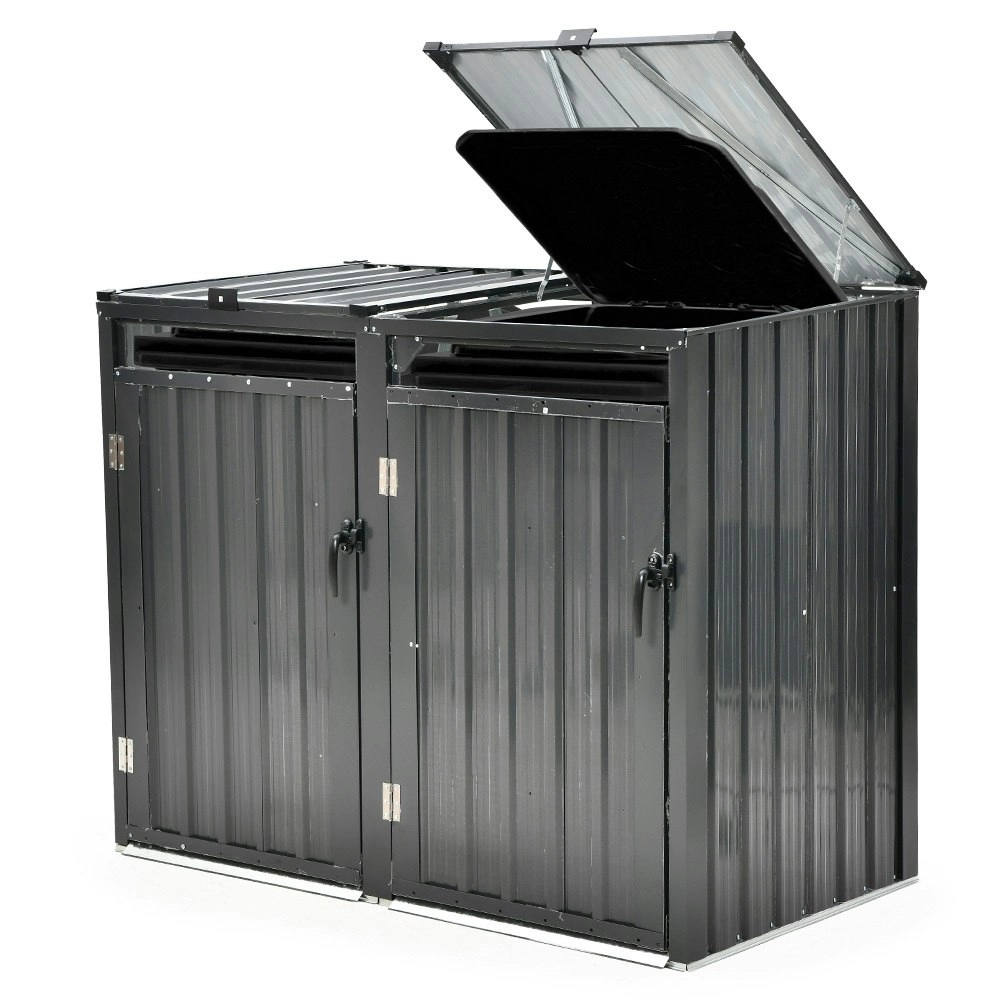 PlantCraft Double Steel Wheelie Garbage Bin Storage Shed, Enclosure with 2 Opening Doors