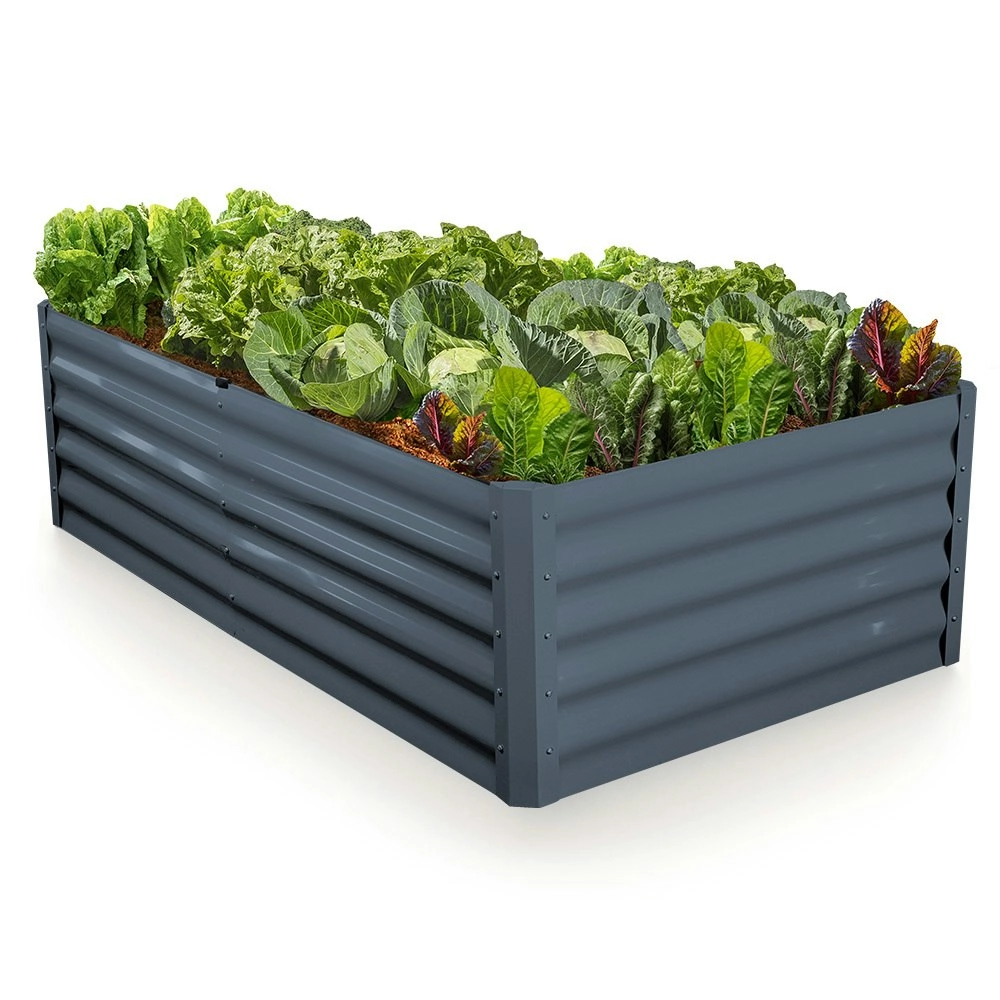 MY FARM 180 x 90 x 45cm Raised Garden Bed, Rectangular, Corrugated Metal, with Ground Stakes, Dark Grey