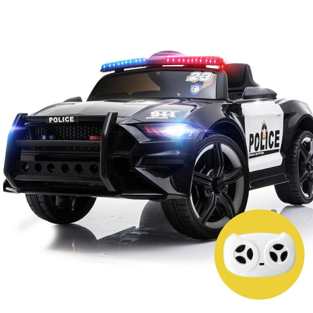 Rovo Kids Ride-On Car Mustang Children Police Patrol Electric Toy w/ Remote Control Black/White