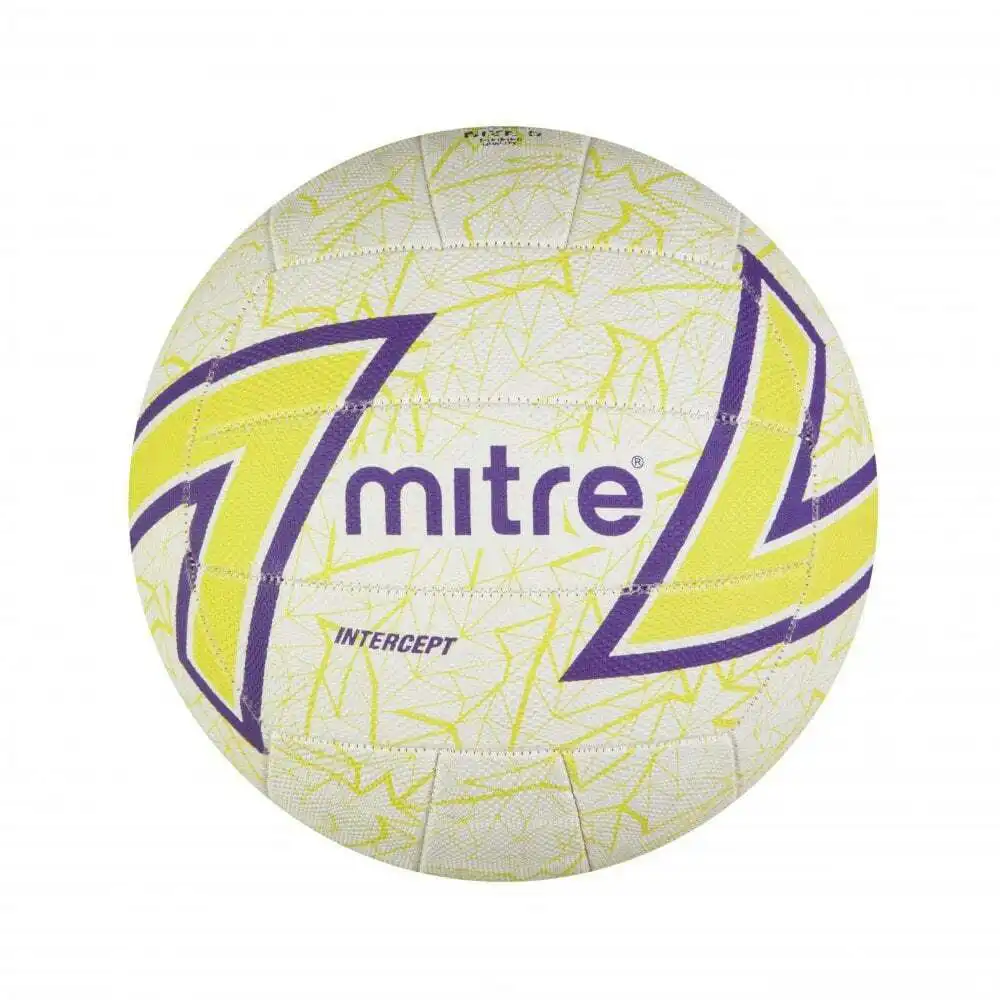 Mitre Intercept F18P Training Grade Netball White/Light Green/Purple Size 4