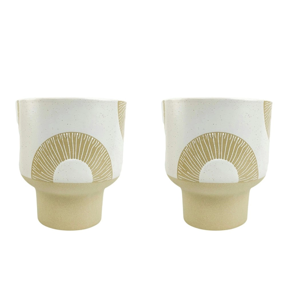 2x Urban Sophie 19cm Ceramic Planter Flower/Plant Pot Home Desk Decor Lrg Beige