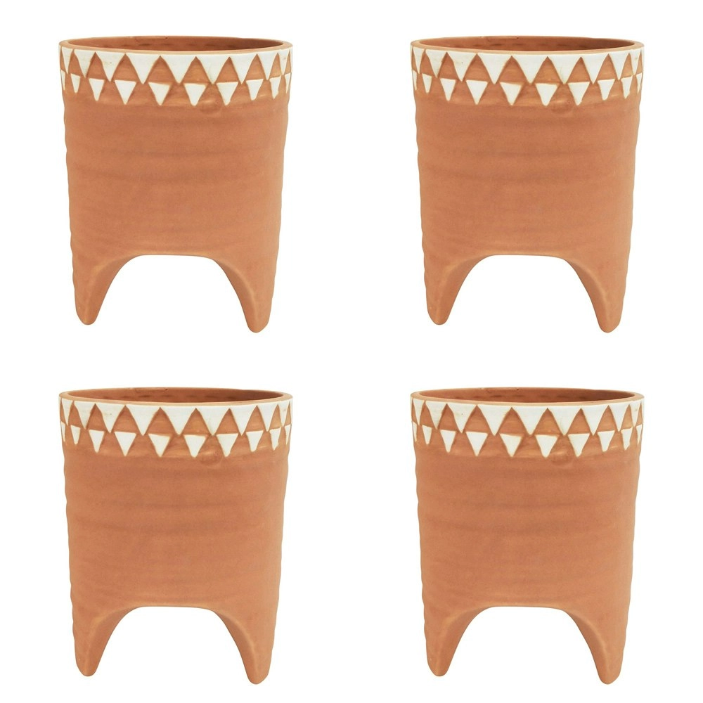 4x Urban Kendall 15.5cm Ceramic Planter w/Legs Flower/Plant Pot Med Orange/White