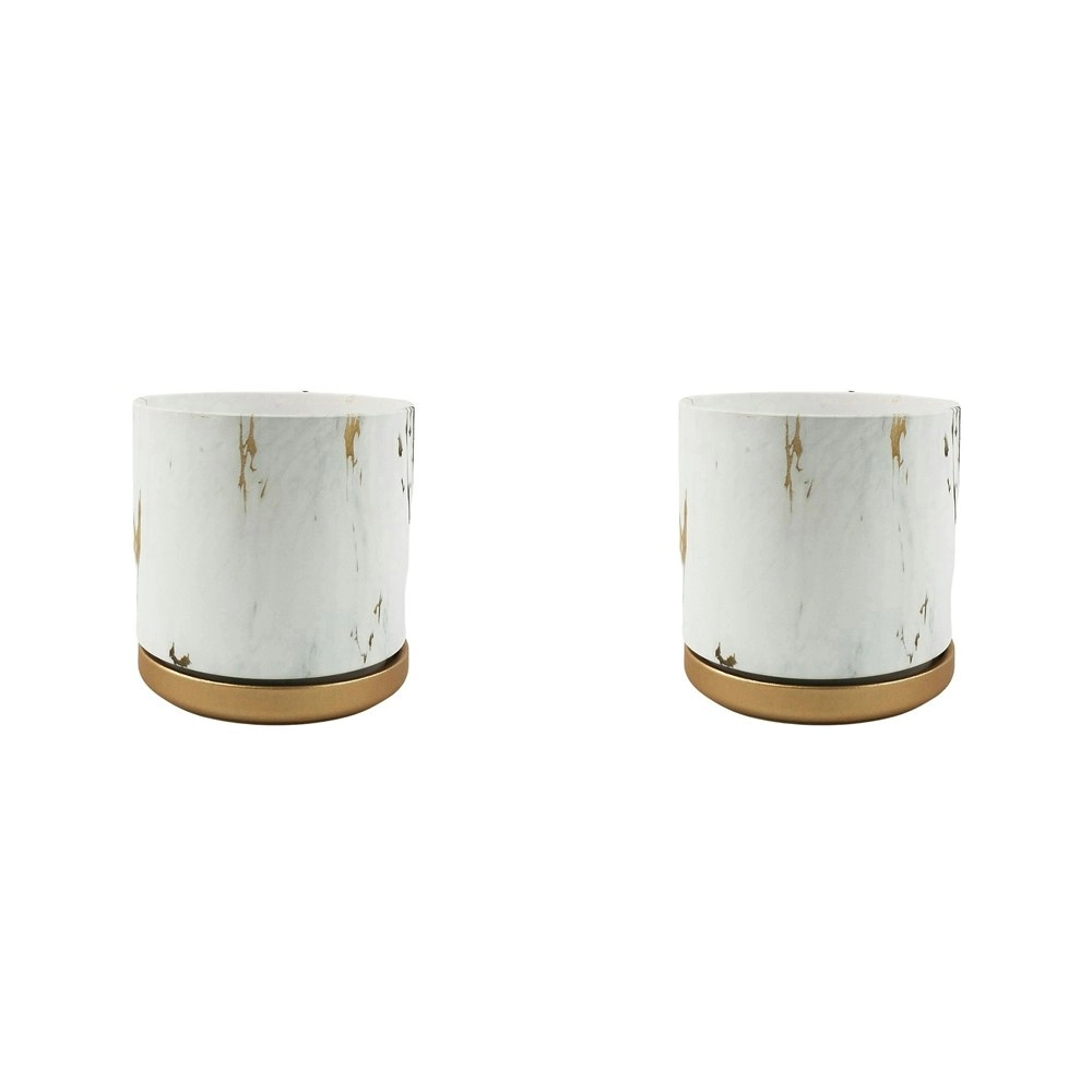 2x Urban McKenna 17cm Ceramic Planter Flower/Plant Pot Med w/ Saucer Marble/Gold