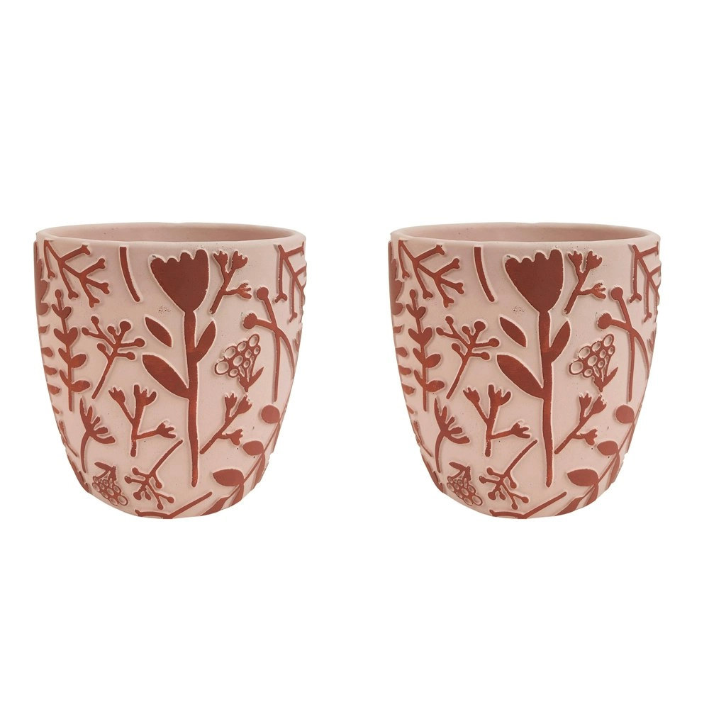 2x Urban Alex Floral 15cm Ceramic Planter Flower/Plant Pot Decor Medium Pink/Red