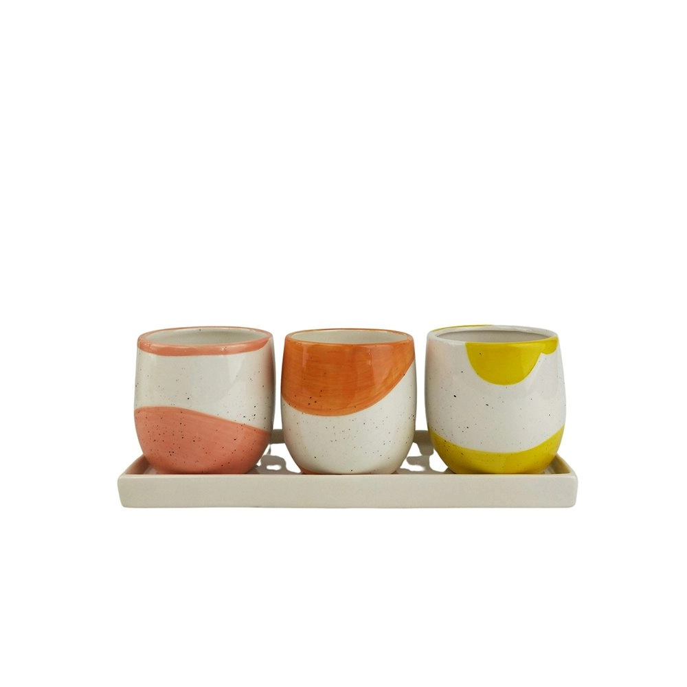 3pc Urban Avery 30cm Ceramic Plant Pot Planter w/ Tray Set Pink/Yellow/Orange