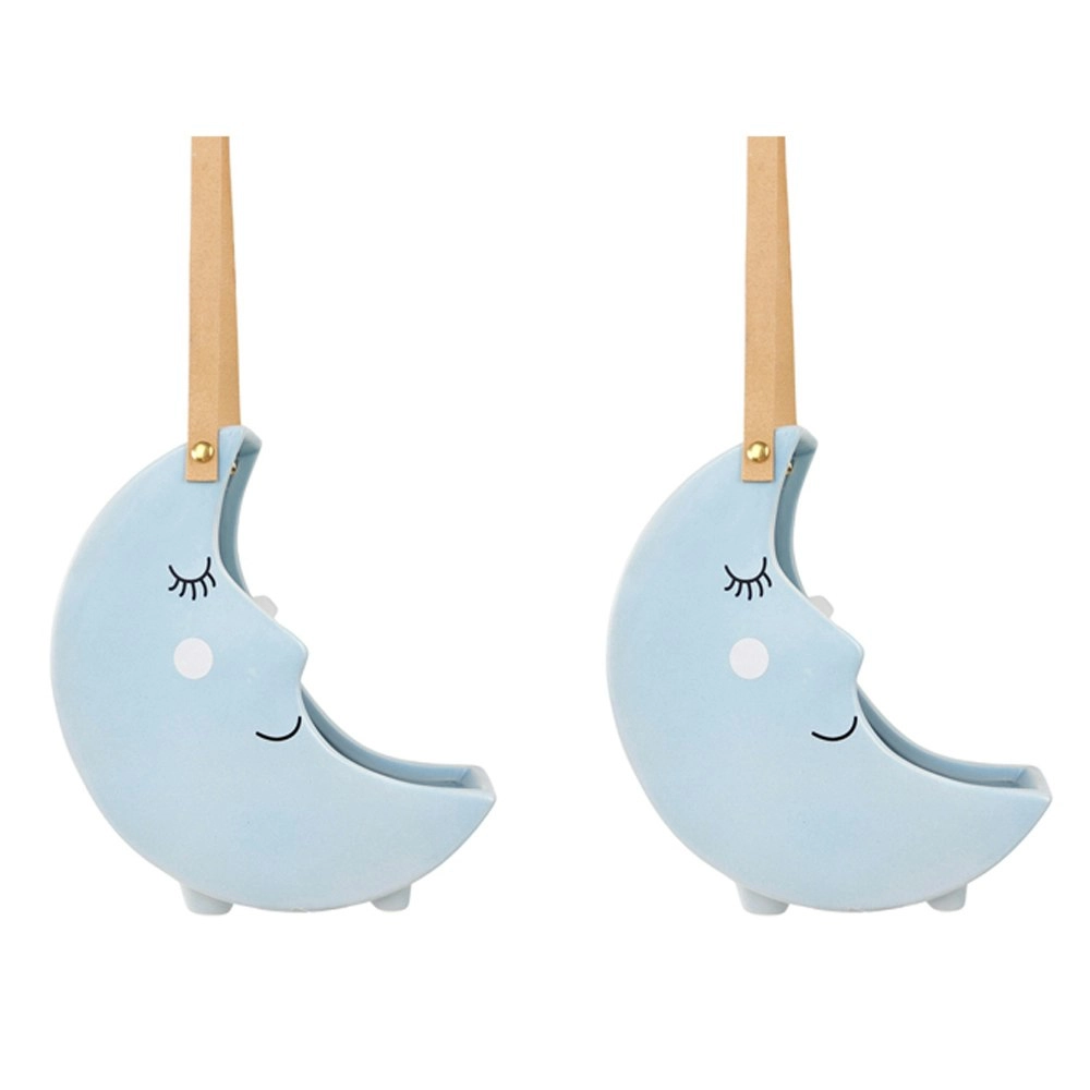 2x Urban Moon 22cm Ceramic Hanging Planter Flower/Plant Pot Home Desk Decor Blue