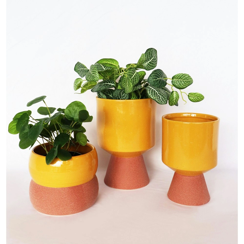 2x Urban Brynn Squat 13cm Ceramic Planter Flower/Plant Pot Small Mustard/Terra