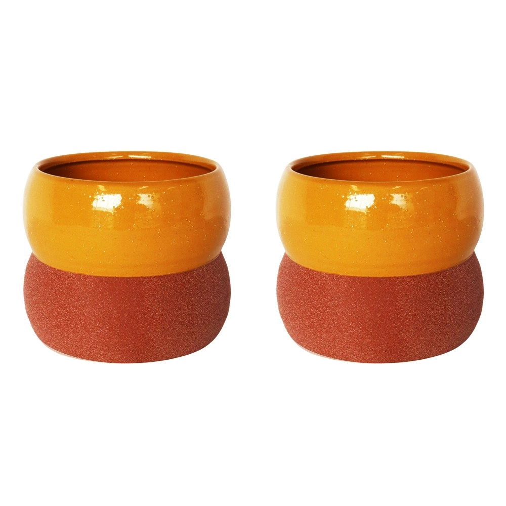 2x Urban Brynn Squat 13cm Ceramic Planter Flower/Plant Pot Small Mustard/Terra