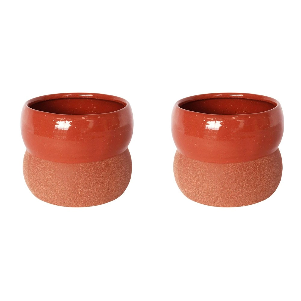 2x Urban Brynn Squat 13cm Ceramic Planter Flower/Plant Pot Small Berry/Terra