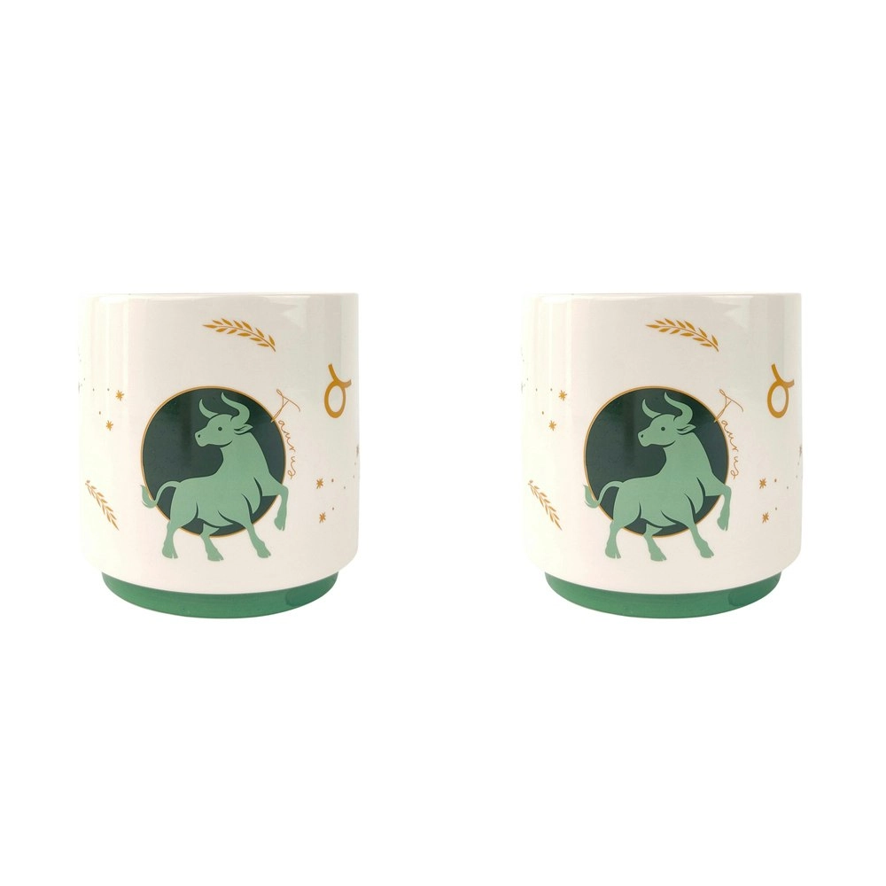 2x Urban Taurus Zodiac 13cm Ceramic Planter Flower/Plant Pot Decor Small Green