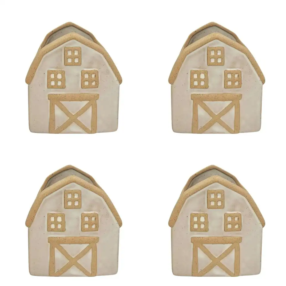 4x Urban Aspen Barn 11cm Ceramic Planter Flower/Plant Pot Med Decor White/Sand