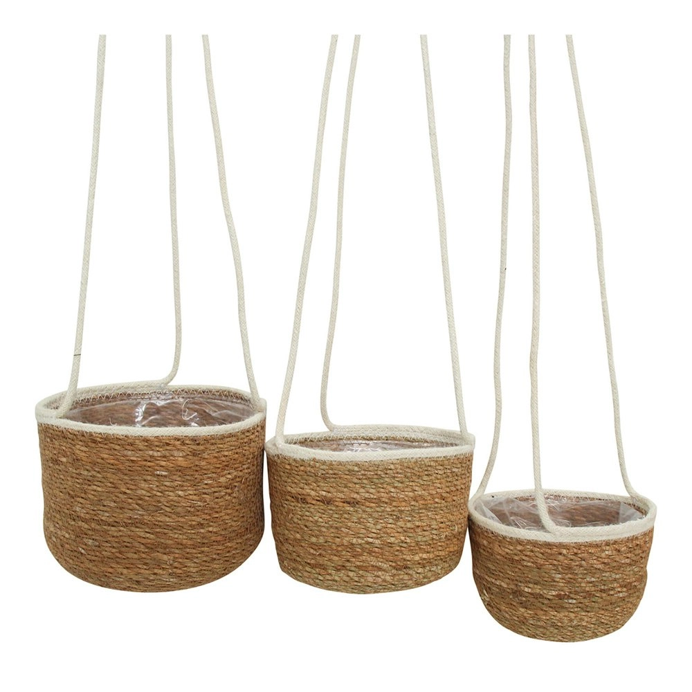 3PK Hanging Sea Grass/Jute 23/21/19cm Basket Planter Tub Set Home Decor White