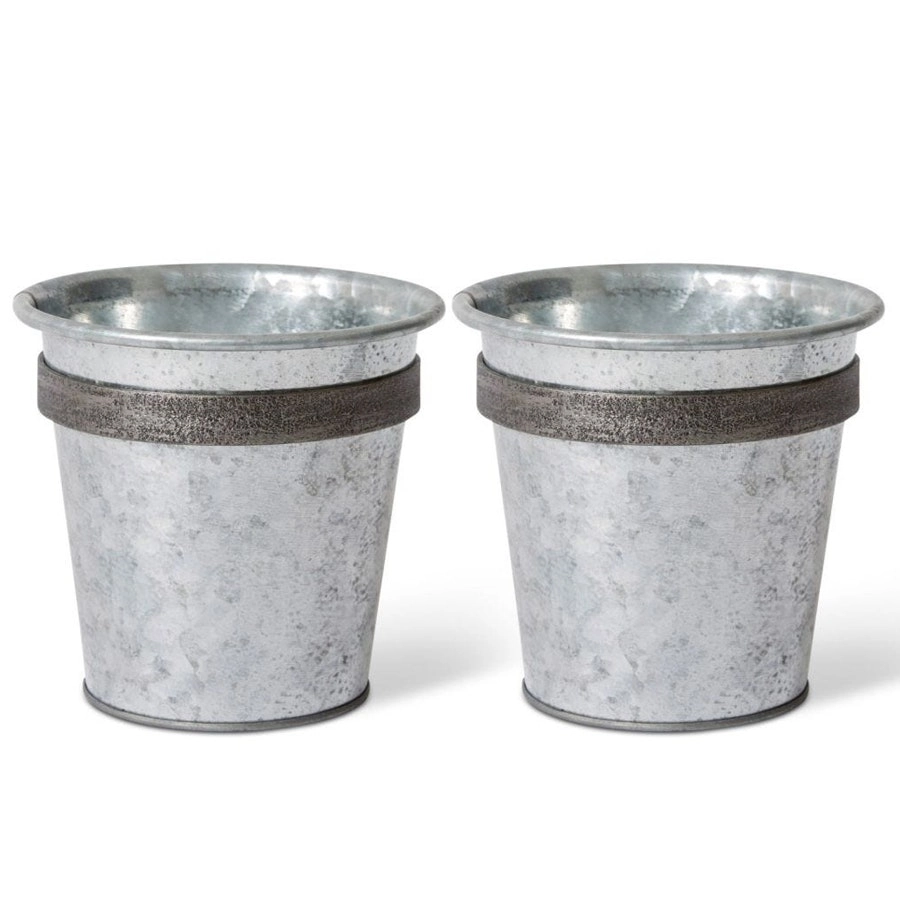 2x E Style Eden 16cm Metal Galvanized Wall Planter Round Hanging Pot Grey