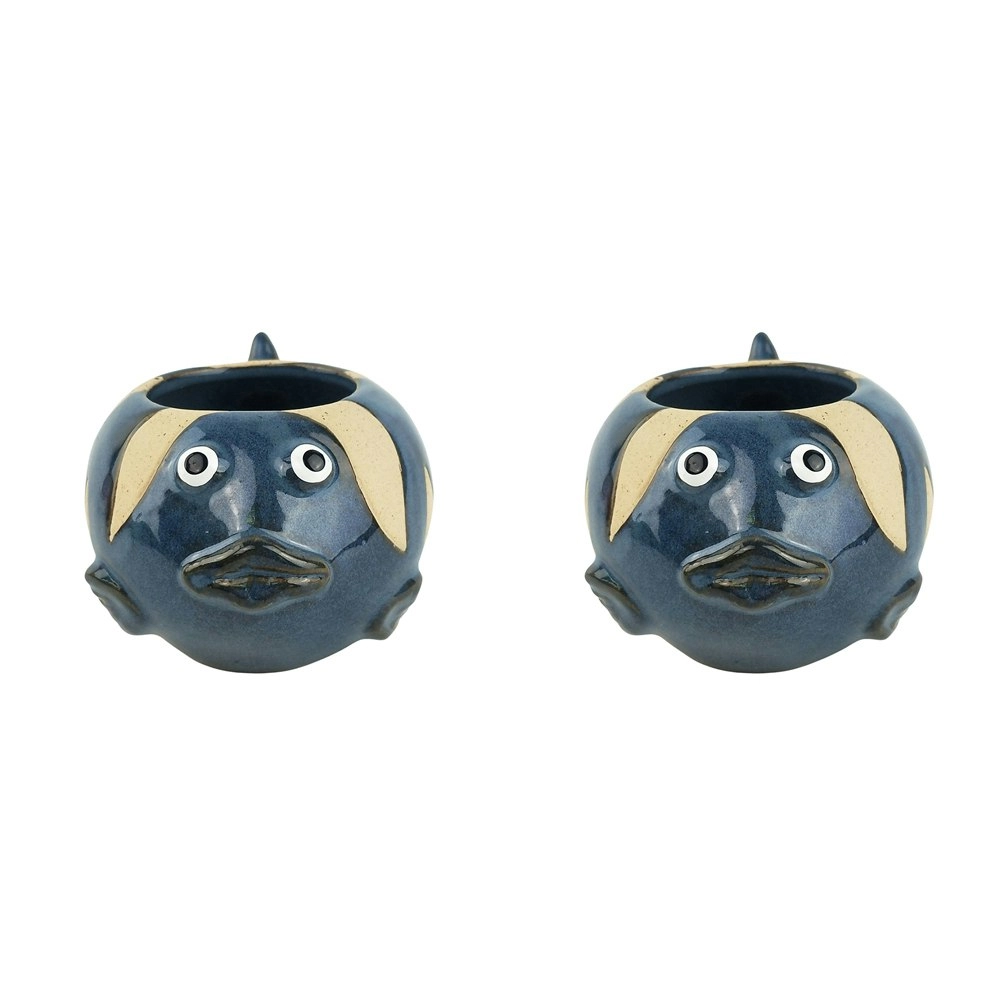 2x Urban Fish 7cm Ceramic Planter Home/Garden Ornament Display Pot Medium Blue